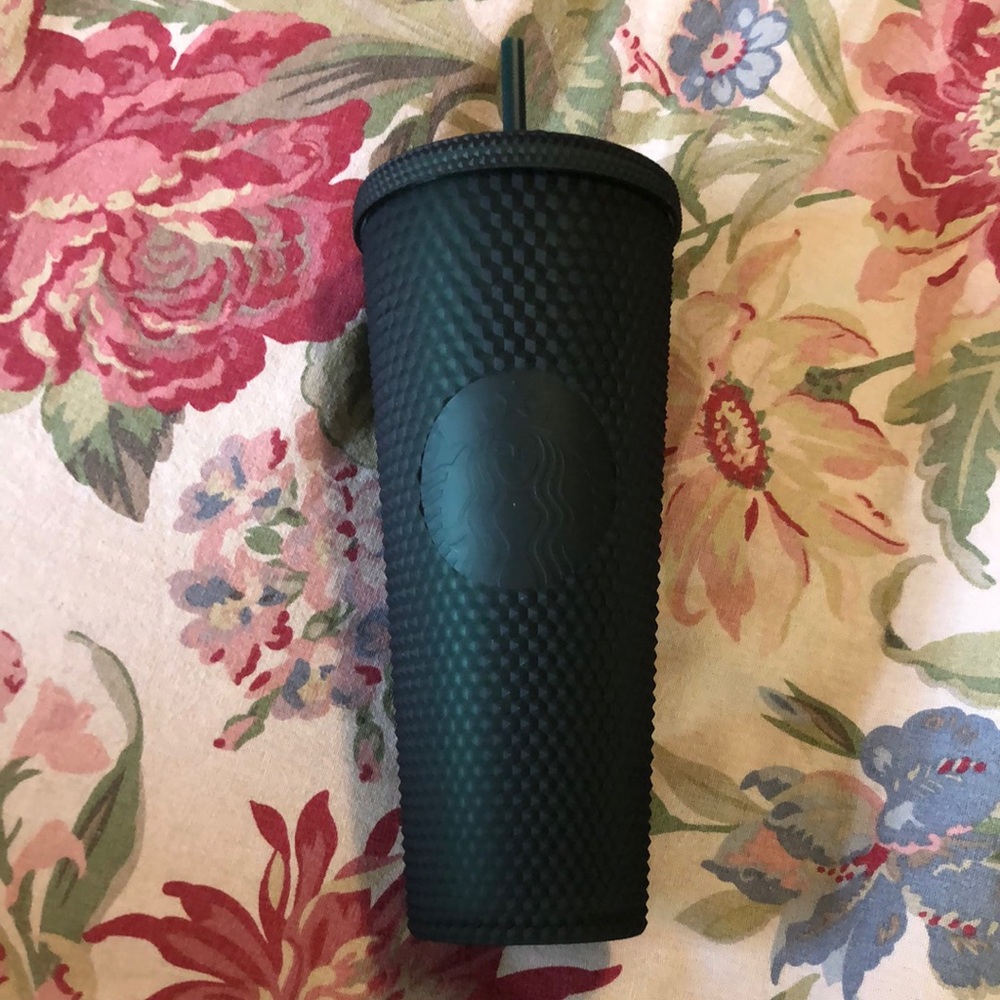 STARBUCKS STUDDED Dual-Wall Cold Drink Cup VENTI Size Forest Green Straw  NEW